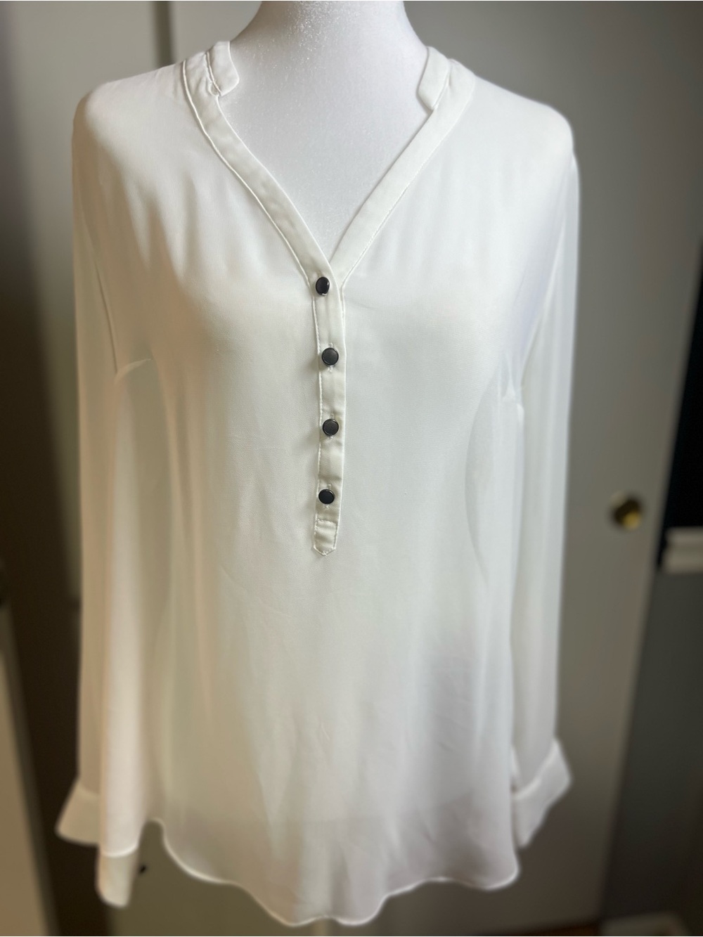 a.n.a Ivory V-Neck Button-Front Blouse